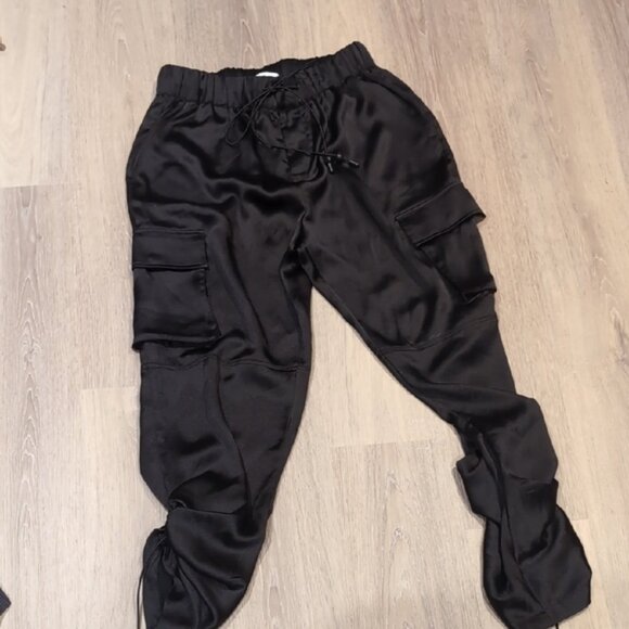 CHRLDR High Rise Black Satin Cargo Joggers - Picture 3 of 13